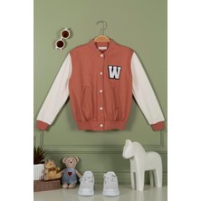 For You Kids Nakışlı Kiremit Kız Çocuk Kolej Ceket Pamuk Gabardin Kumaşla Şık Tasarım