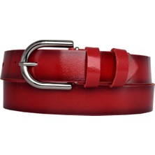 Goderi Deri, Nikel Tokalı 3 cm Kırmızı Kadın Kemeri; Elbise, Pantolon Kemeri=3cm-Kdn-21