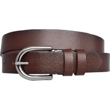 Goderi Deri, Nikel Tokalı 3 cm Koyu Kahverengi Kadın Kemeri; Elbise, Pantolon Kemeri=3cm-Kdn-21