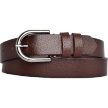 Goderi Deri, Nikel Tokalı 3 cm Koyu Kahverengi Kadın Kemeri; Elbise, Pantolon Kemeri=3cm-Kdn-21