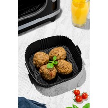 Vienev Katlanır Silikon Pişirme Kalıbı  Airfryer Aksesuar Tüm Fritözlere Uyumlu Siyah