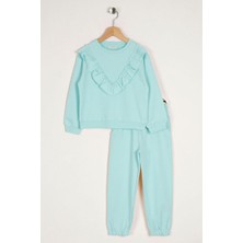 Zepkids Bisiklet Yaka Uzun Kol Fırfır Detaylı Mınt Renk Kız Cocuk Ikılı Takım