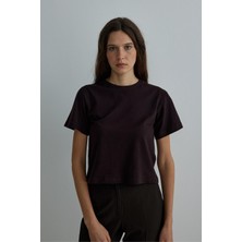 Suud Collection Acı Kahve Pamuklu Basic T-Shirt