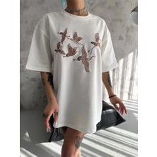 Stock Mount Unisex Nakış Işlemeli T-Shirt - Beyaz