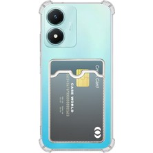 Case World Caseworld Vivo Y02S Kapak Kamera Korumalı Kartlıklı Darbe Emici Özellikli Şeffaf Silikon Kılıf