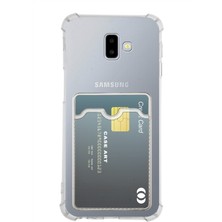 Caseart Samsung Galaxy J6 Plus Kapak Kamera Korumalı Kartlıklı Darbe Emici Özellikli Şeffaf Silikon Kılıf