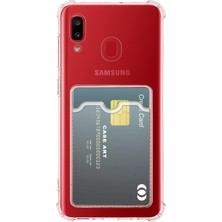 Caseart Samsung Galaxy A20 Kapak Kamera Korumalı Kartlıklı Darbe Emici Özellikli Şeffaf Silikon Kılıf