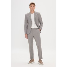 ALTINYILDIZ CLASSICS Erkek Vizon Slim Fit Dar Kesim Mono Yaka Çizgili Takım Elbise