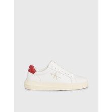 Calvin Klein Erkek Yan Tarafta Dilde Orta Tabanda ve Ayak Bileğinde Calvin Klein Logosu Şık Görünüşlü Krem Beyaz Sneaker YM0YM00681-0KV