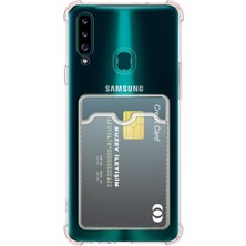 Kzy Samsung Galaxy A20S Kapak Kamera Korumalı Kartlıklı Darbe Emici Özellikli Şeffaf Silikon Kılıf