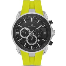 David Guner Siyah Kadranlı Gümüş Kaplamalı Multifonksiyonlu Sarı Silikon Kordonlu Erkek Kol Saati