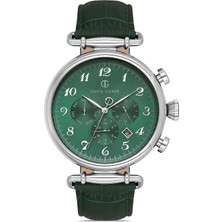 David Guner Gümüş Kaplamalı Yeşil Kadranlı Deri Kordonlu Erkek Kol Saati