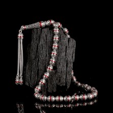 Tesbih Sepetim Arpa Kesim Kırmızı Renk Mineli 925 Ayar Gümüş Tesbih