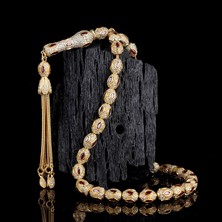 Tesbih Sepetim Altın Kaplama Kırmızı Beyaz Zirkon Taşlı 925 Ayar Gümüş Tesbih