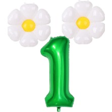Best Parti 1 Rakam Koyu Yeşil Rakam ve Papatya  Folyo Balon Seti