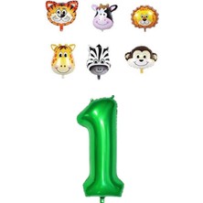 Best Parti Safari Hayvanlar Temalı Yeşil Rakam Folyo Balon Seti Yaş 1