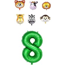 Best Parti Safari Hayvanlar Temalı Yeşil Rakam Folyo Balon Seti Yaş 8