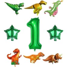 Best Parti Safari Dinazor Hayvanlar Temalı Yeşil Rakam Folyo Balon Seti Yaş 1