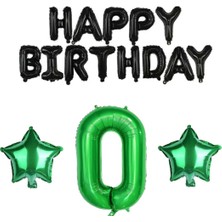 Best Parti Siyah Happy Bırthday Yeşil Rakam ve Yıldız Folyo Balon Seti Yaş 0