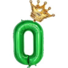 Best Parti 0 Rakam Koyu Yeşil Rakam ve Kral Tacı Folyo Balon Seti