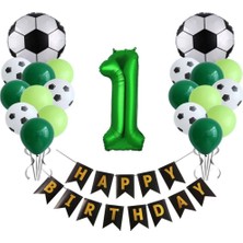 Best Parti 1 Yaş Futbol Temalı Yeşil Rakamlı Happy Bırthday Yazılı Doğum Günü Seti