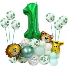 Best Parti Safari Temalı Yeşil Rakamlı Folyo Balon Seti Yaş 1