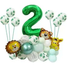 Best Parti Safari Temalı Yeşil Rakamlı Folyo Balon Seti Yaş 2