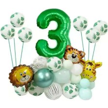 Best Parti Safari Temalı Yeşil Rakamlı Folyo Balon Seti Yaş 3