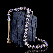 Tesbih Sepetim Altın Kaplamalı Zirkon Taşlı Lacivert Mineli 925 Ayar Gümüş Tesbih