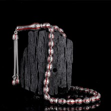 Tesbihsepetim Kırmızı Renk Mineli 925 Ayar Gümüş Tesbih