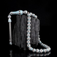 Tesbihsepetim Turkuaz Renk Mikro Zirkon Taşlı 925 Ayar Gümüş Tesbih