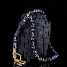 Tesbihsepetim Altın Kaplama Lacivert Renk Mineli Zirkon Taşlı 925 Ayar Gümüş Tesbih