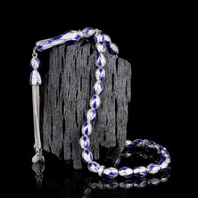 Tesbihsepetim Lacivert Renk Mineli Zirkon Taş Işlemeli Tamamı 925 Ayar Gümüş Tesbih