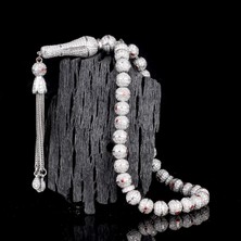 Tesbihsepetim Kırmızı Beyaz Renk Zirkon Taş Işlemeli Tamamı 925 Ayar Gümüş Tesbih