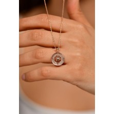 Roza Silver Zirkon Taşlı Rose Pusula Gümüş Kolye
