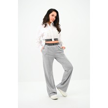 Koza Kadın Beli Lastik Detaylı Crop Gömlek Takım 4021-24