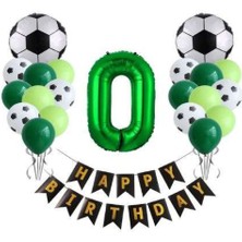 Bal10 Dünyası 0 Yaş Futbol Temalı Yeşil Rakamlı Happy Bırthday Yazılı Doğum Günü Seti