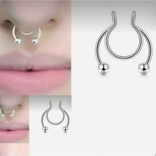 Heppii Silver Renk 316 L Paslanmaz Çelik Fake Piercing Sıkıştırmalı Labret Piercing Delik Gerektirmez