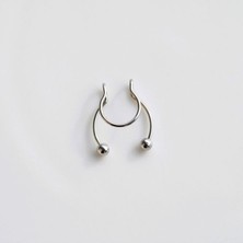 Heppii Silver Renk 316 L Paslanmaz Çelik Fake Piercing Sıkıştırmalı Labret Piercing Delik Gerektirmez