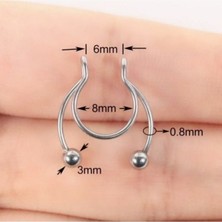 Heppii Silver Renk 316 L Paslanmaz Çelik Fake Piercing Sıkıştırmalı Labret Piercing Delik Gerektirmez