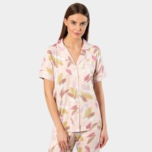 Türen Yaprak Desenli Kısa Kollu Gömlek Yaka Pijama Takımı