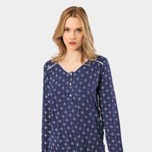 Türen Çiçek Desenli Uzun Kollu Patlı Pijama Takımı