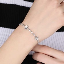 BiMode Taşlı Yonca Tasarım, Minimalist Enfes Gümüş Kadın Bileklik