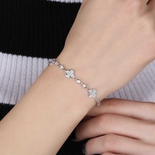 BiMode Taşlı Yonca Tasarım, Minimalist Enfes Gümüş Kadın Bileklik