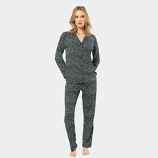Türen Çiçek Desenli Uzun Kollu Gömlek Yaka Pijama Takımı