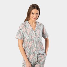 Türen Yaprak Desenli Kısa Kollu Gömlek Yaka Pijama Takımı