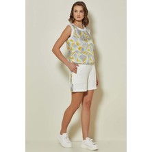 Guitar Yuvarlak Yaka Çok Renkli Saten Bluz