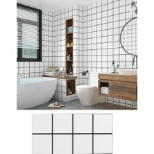 Renkli Duvarlar 6 Adet 60X30CM Çizgili Beyaz Two Kare Yapışkanlı Karavan Banyo Wc Duvar Kaplama Paneli Shiny-3