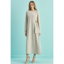 Guitar Uzun Kollu Krem Triko Elbise