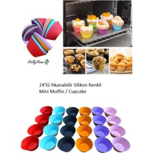 Holly Home 24’lü Yıkanabilir Mini Tırtıklı Muffin Pişirme Kalıbı, Ribanalı Kek, Cupcake, Hamur Işi Renkli Kap